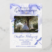 Invitation En Aluminium Bleu clair, Aquarelle argentée Quinceanera (Recto)