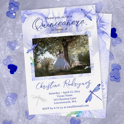 Invitation En Aluminium Bleu clair, Aquarelle argentée Quinceanera
