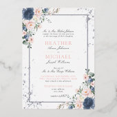 Invitation En Aluminium Bleu clair bleu clair rose floral Mariage argent (Recto)