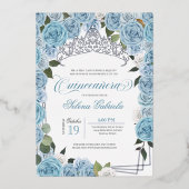 Invitation En Aluminium Bleu clair Rose Princesse Quinceanera Tiara Real (Recto)