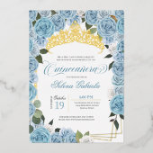 Invitation En Aluminium Bleu clair Rose Princesse Quinceanera Véritable Or (Recto)
