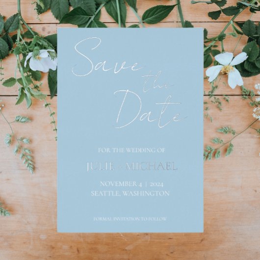Invitation En Aluminium Bleu clair style simple mariage Enregistrer la dat