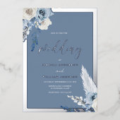 Invitation En Aluminium Bleu Dusty Mariage argent (Recto)