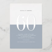 Invitation En Aluminium Bleu Dusty moderne 60e anniversaire Argent (Recto)