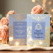 Invitation En Aluminium Bleu Elegant Artdeco Diamant Monogramme Mariage Or