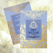 Invitation En Aluminium Bleu Elegant Artdeco Diamant Monogramme Mariage Or