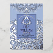 Invitation En Aluminium Bleu Elegant Artdeco Diamond Monogramme Mariage (Recto)
