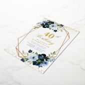 Invitation En Aluminium bleu floral 40e anniversaire or fête (Rotation)
