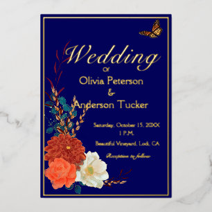Invitation En Aluminium Bleu floral mariage de automne Monarque papillon