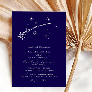 Invitation En Aluminium Bleu foncé et blanc Céleste Mariage Argent