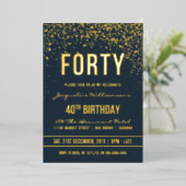 Invitation En Aluminium Bleu foncé | Gold Confetti 40e fête d'anniversaire (Debout devant)