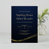 Invitation En Aluminium Bleu Foncé | Lignes d'or et Mariage de poussière (Debout devant)