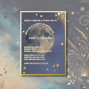 Invitation En Aluminium bleu galaxie ciel céleste or mariage