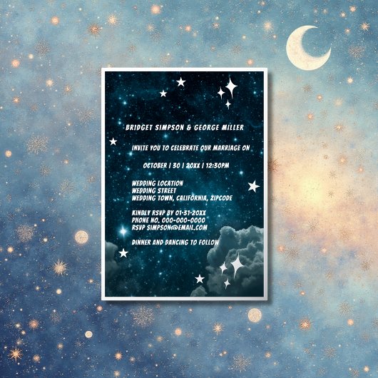 Invitation En Aluminium bleu galaxie ciel mariage argent
