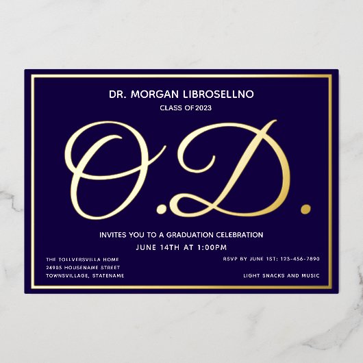 Invitation En Aluminium Bleu Gold OD graduation (Recto)