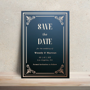 Invitation En Aluminium Bleu gothique et or Rose Enregistrer la date
