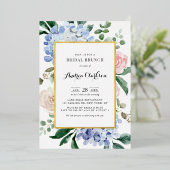 Invitation En Aluminium Bleu Hydrangée et rose roses Brunch nuptial (Debout devant)