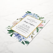 Invitation En Aluminium Bleu Hydrangée et rose roses Brunch nuptial (Rotation)