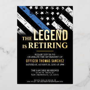 Invitation En Aluminium Bleu Léger Drapeau Police Parti de retraite