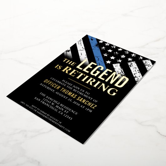 Invitation En Aluminium Bleu Léger Drapeau Police Parti de retraite (Rotation)