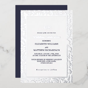 Invitation En Aluminium Bleu Marine Élégant Mariage Luxueux Argent
