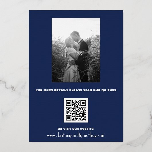Invitation En Aluminium Bleu marine moderne QR Code photo (Verso)