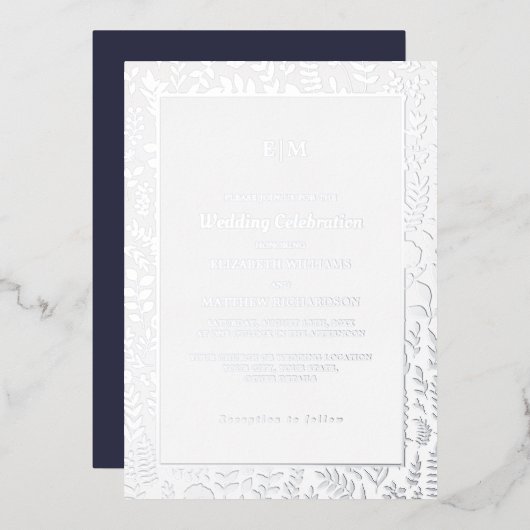 Invitation En Aluminium Bleu Marine | Silver Elegant Luxe Mariage Real (Recto/Verso)