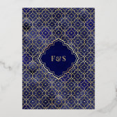 Invitation En Aluminium Bleu Marocain Arche Mariage Musulman Or (Verso)