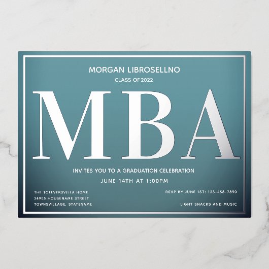 Invitation En Aluminium Bleu MBA Argent (Recto)