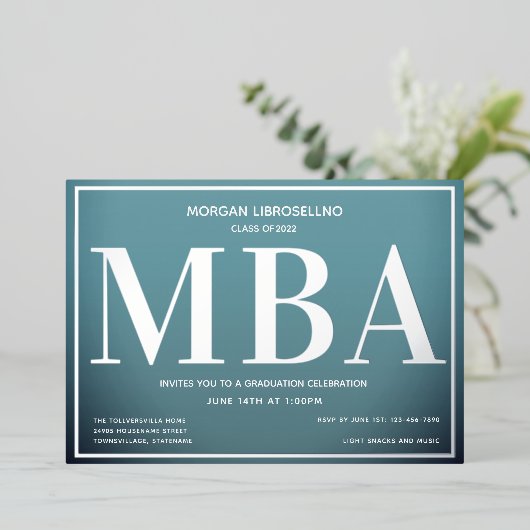 Invitation En Aluminium Bleu MBA Argent (Debout devant)