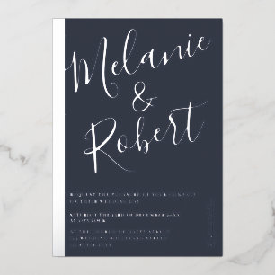 Invitation En Aluminium Bleu moderne mariage photo argenté