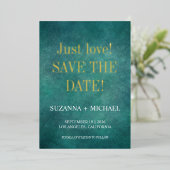 Invitation En Aluminium Bleu moderne, seul amour, sauver la date (Debout devant)