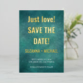 Invitation En Aluminium Bleu moderne, seul amour, sauver la feuille de dat (Debout devant)