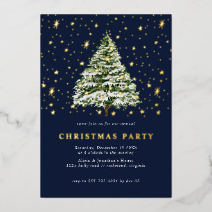 Invitation En Aluminium Bleu Nuit et Étoiles Dorées Fête de Noël Moderne