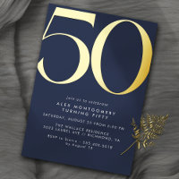 Bleu Nuit & Or | Simple Moderne 50e Anniversaire