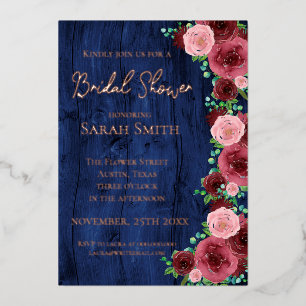 Invitation En Aluminium Bleu Nuit Rustique Bourgogne Rose Gold Mariage Fêt