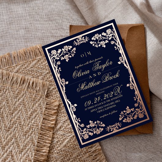 Invitation En Aluminium Bleu Or Ornate Botanique Le Mariage de