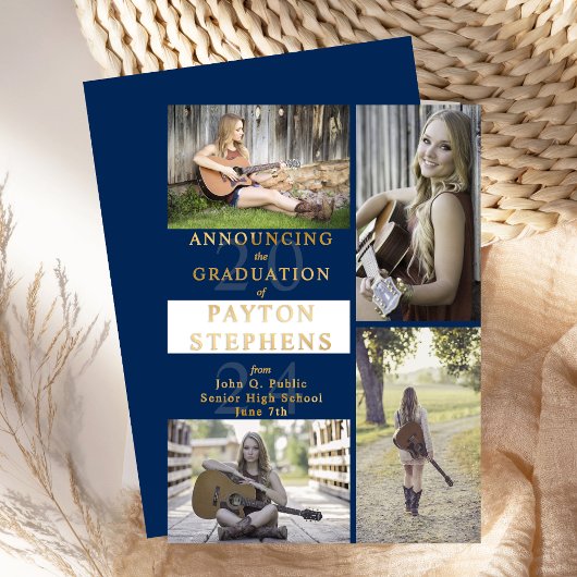 Invitation En Aluminium Bleu photo moderne classique | White Graduation Go