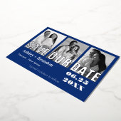 Invitation En Aluminium Bleu photo triple, Blanc, VRAI (Rotation)
