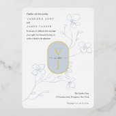 Invitation En Aluminium Bleu poussiéreux simple jardin fleuri moderne mari (Recto)