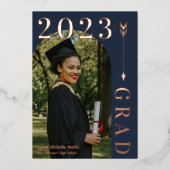 Invitation En Aluminium Bleu Rose Gold Arch & Arrow Graduation (Recto)