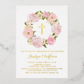 Invitation En Aluminium Bleu rose pivoine Floral Wreath Girtening (Recto)