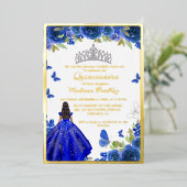 Invitation En Aluminium Bleu Royal Floral Butterfly Quinceanera (Debout devant)