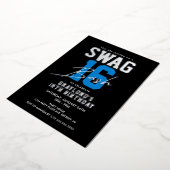Invitation En Aluminium Bleu Varsity Style Swag 16 Anniversaire (Rotation)