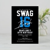 Invitation En Aluminium Bleu Varsity Style Swag 16 Anniversaire (Debout devant)