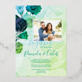 Invitation En Aluminium Bleu, Vert, Turquoise Mariage Rose Argent (Recto)