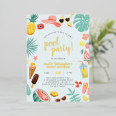 Invitation En Aluminium Bleu | Watermelon Pineappon Tropical Pool Party (Debout devant)