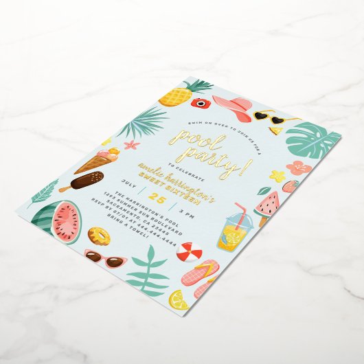 Invitation En Aluminium Bleu | Watermelon Pineappon Tropical Pool Party (Rotation)