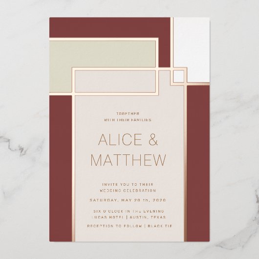 Invitation En Aluminium bloc de couleur mariage moderne du milieu du siècl (Recto)