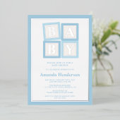Invitation En Aluminium Blocs Bébé Bleu Baby shower garçon (Debout devant)
